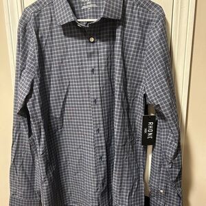 RHONE Men's State of Mind Navy Plaid Button Down Shirt. NWT size large